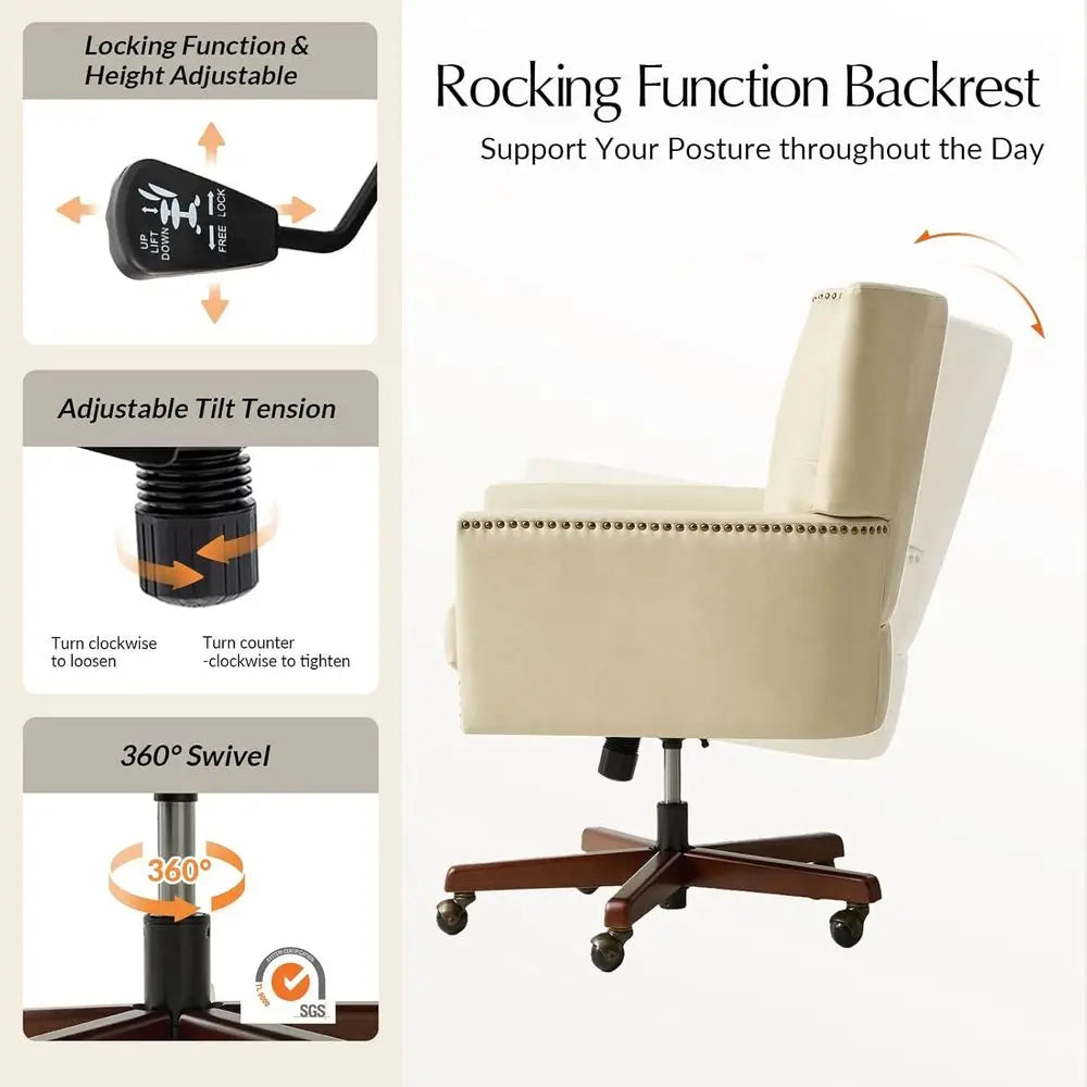 Leather Swivel Office Chair with 360° Rotation, Adjustable Height,
