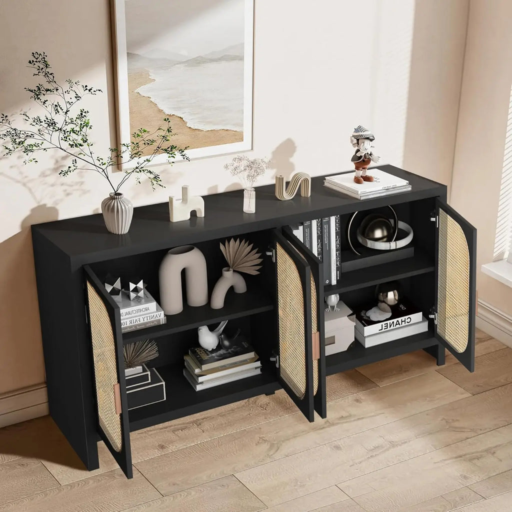 Sideboard Buffet Cabinet With Storage, Wooden Cabinet With 4 Doors Adjustable Shelves, For Kitchen, Dining, Customized