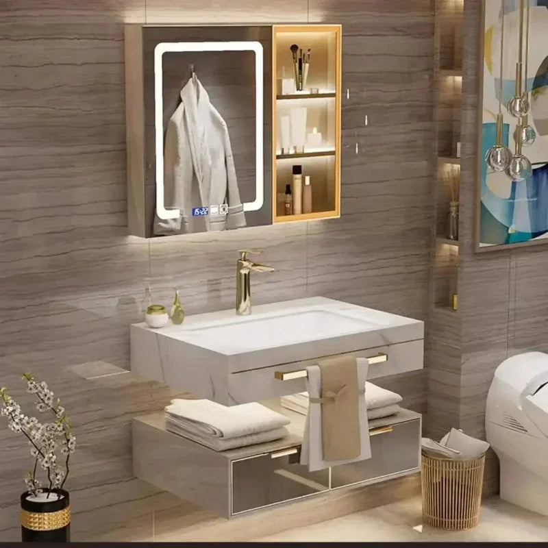 Bathroom Cabinet  Slate Smart Mirror  Double Washbasin