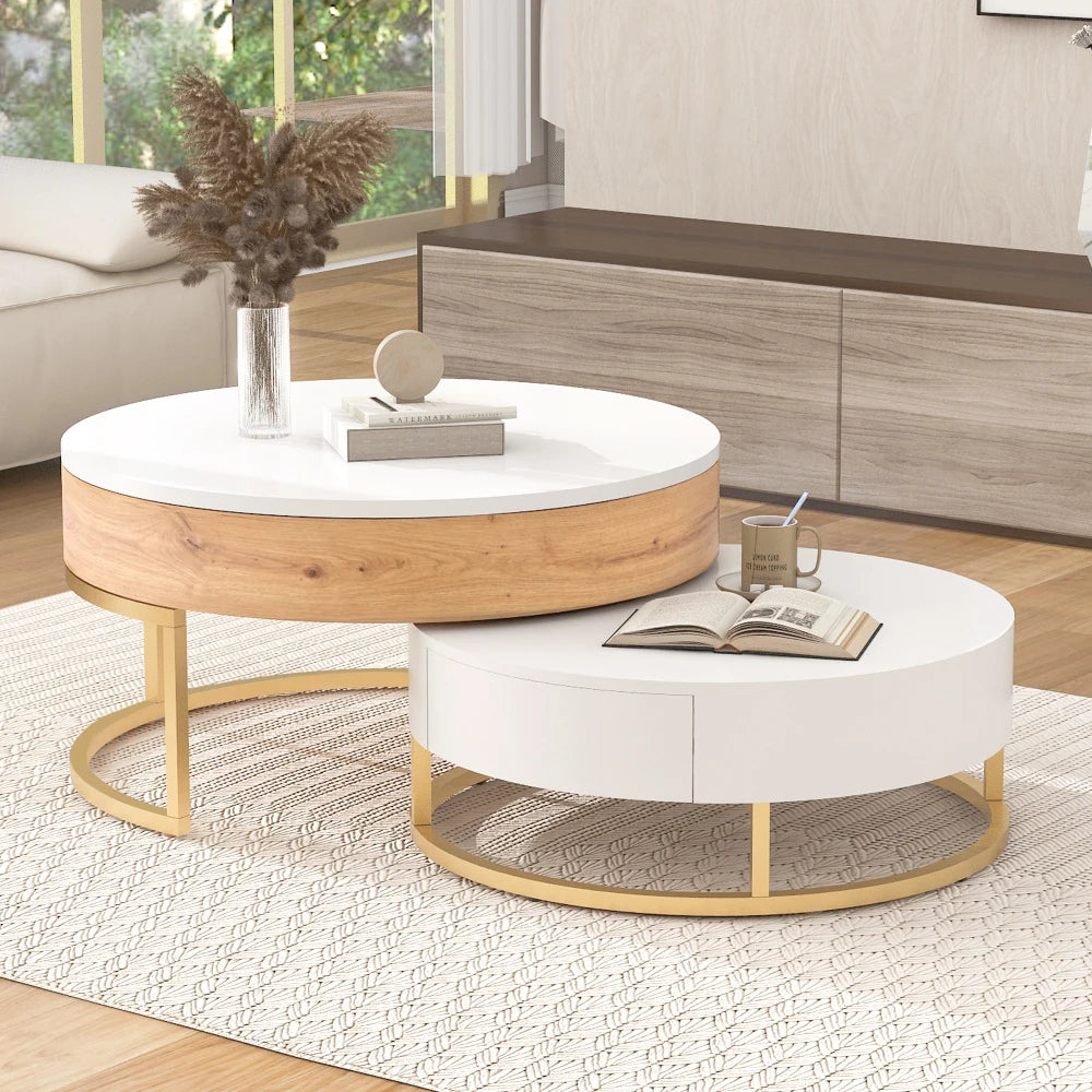 Modern Round Height-adjustable Nesting Coffee Table