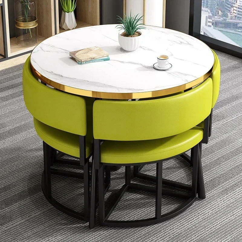 White Luxury Dining Tables 4 Chairs Set