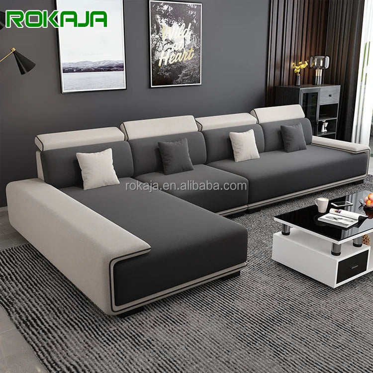 Fabric L-Shape Sofa Set Simple Living Room Furniture