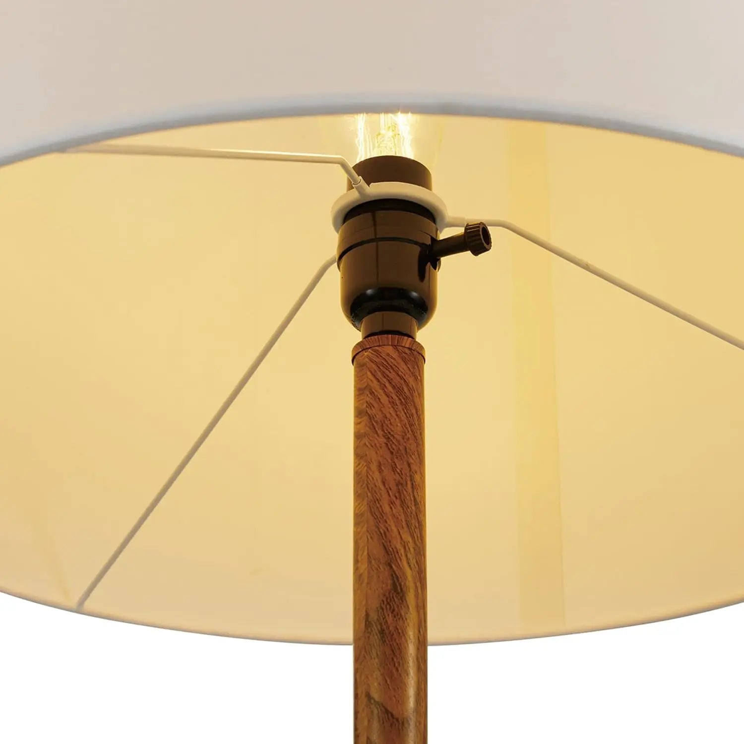 65" Floor Lamp 2-Tone Faux Wood Base White Fabric Shade