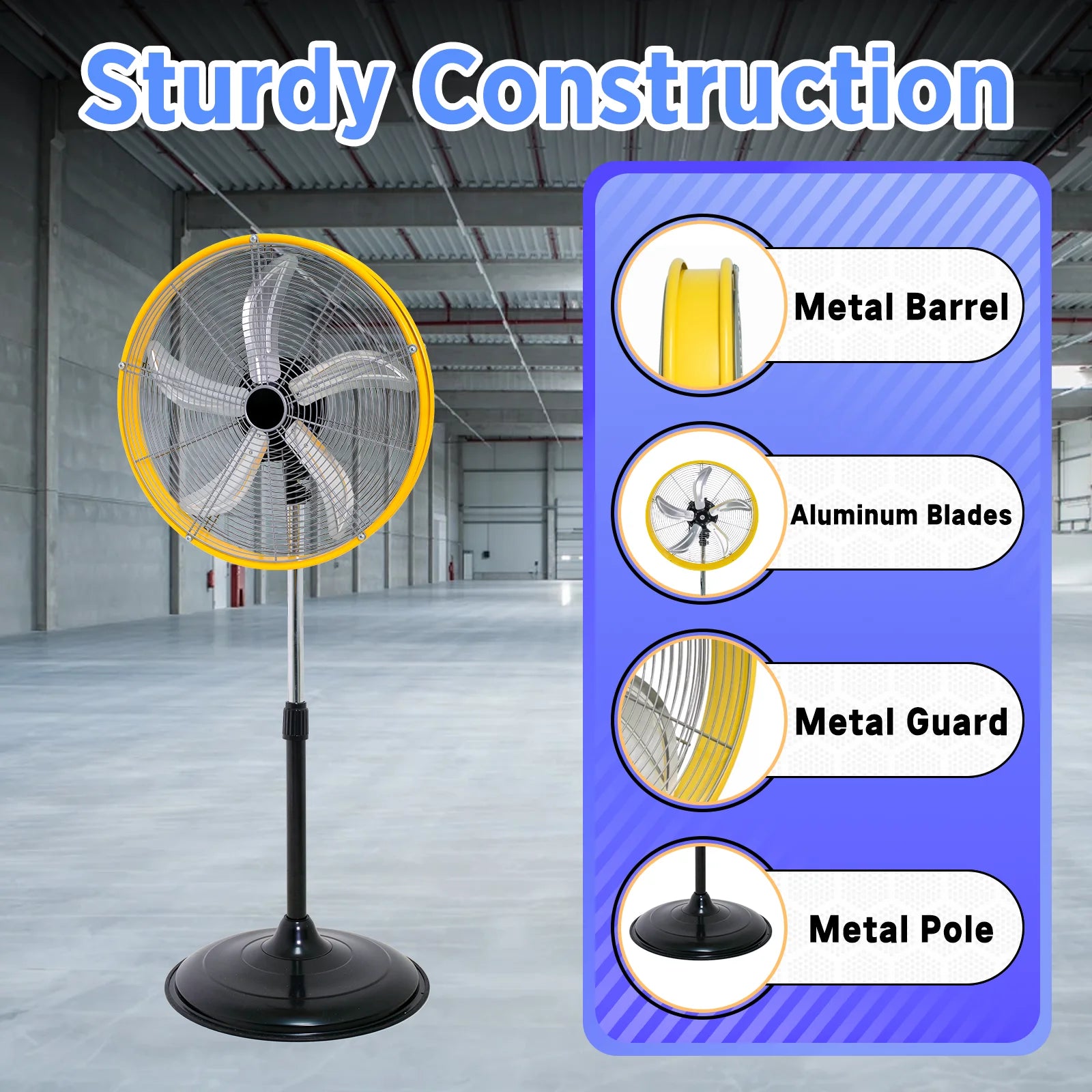 4900 CFM 20" High Velocity Industrial Pedestal Fan