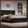 Queen LED Bed Frame with Headboard, Faux Leather Upholstery, Wooden Slats Support, Easy Assembly Black