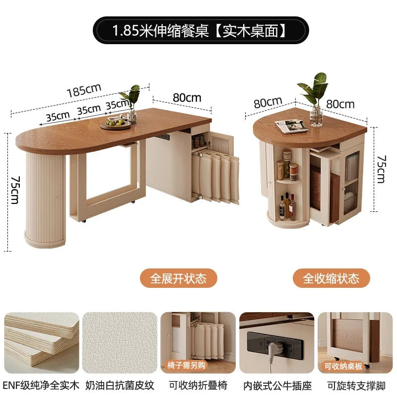 Retractable dining table small round foldable