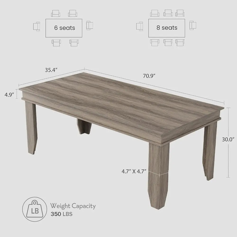 Sturdy Wooden 71 Grey Walnut Dining Table for 6-8 People
