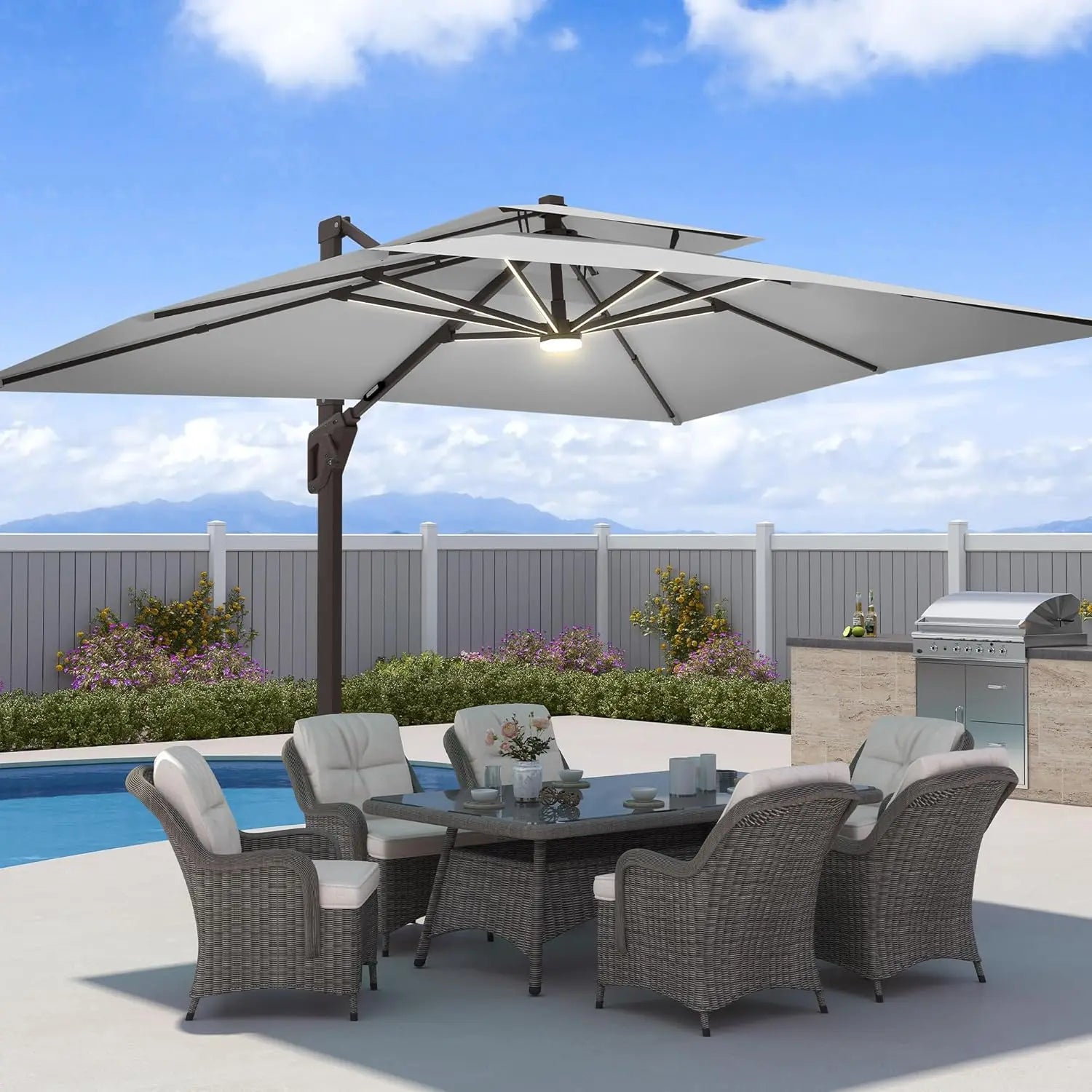 9x12 FT Patio Umbrella with LED Lights
