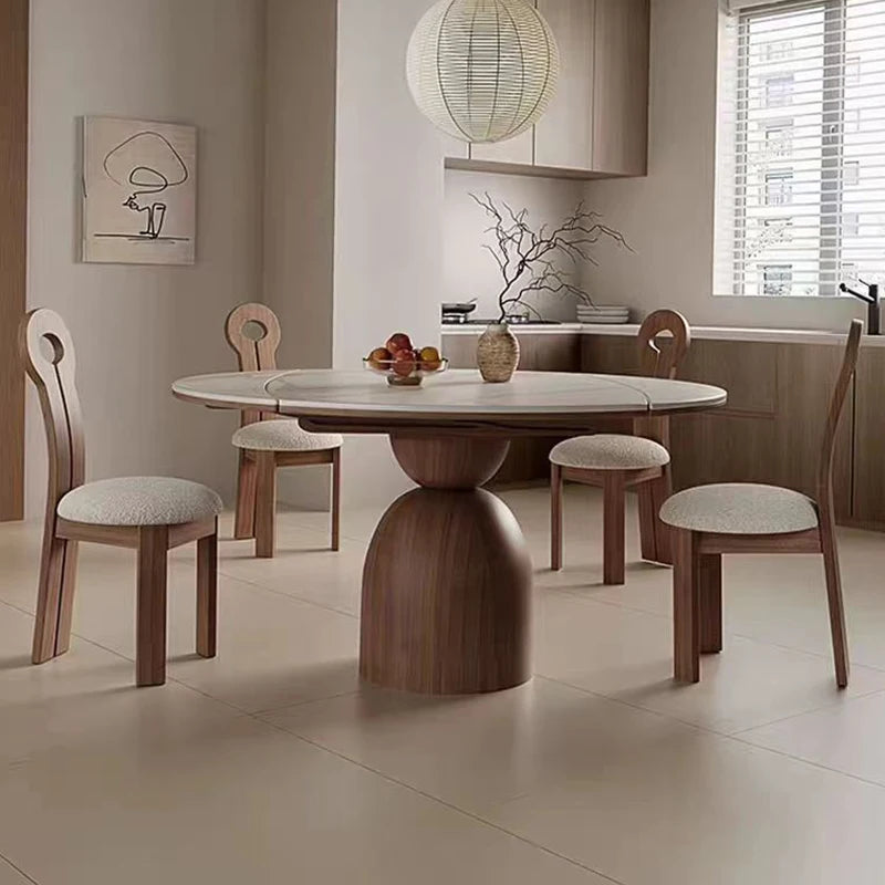 Retro style solid wood rock slab round table