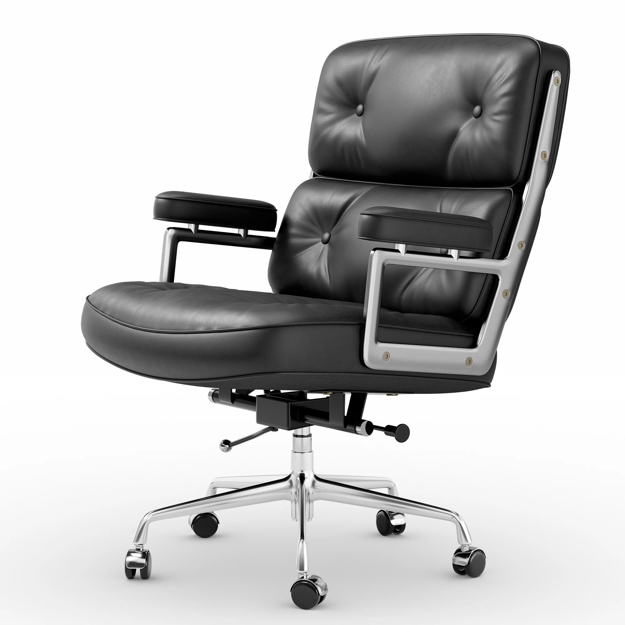 Ergonomic Office Chair Genuine Leather with Aluminum Arms and Wheels