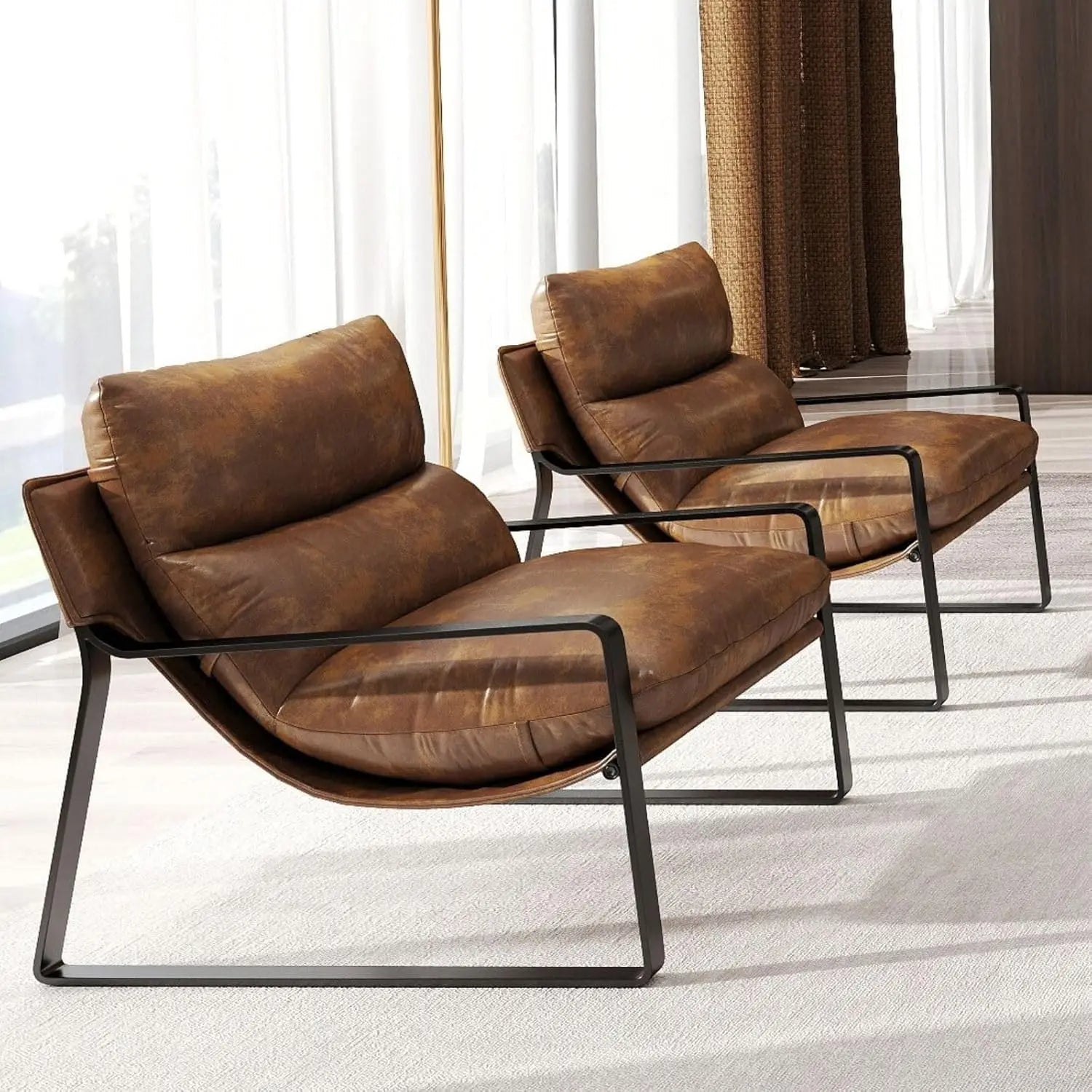 Leather Accent Armchair Set of 2