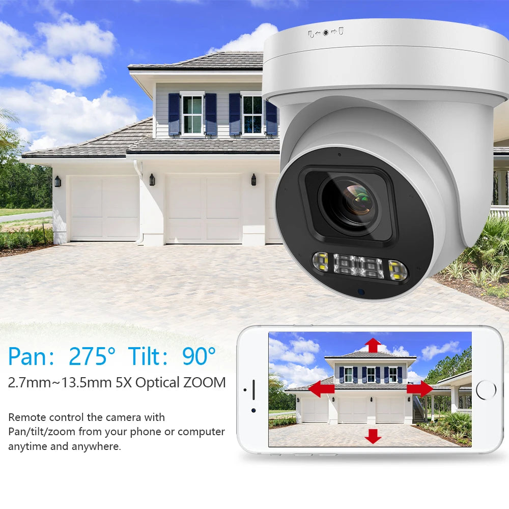 8MP 5X Zoom PTZ Camera POE Color Vu Built-in Mic Speaker