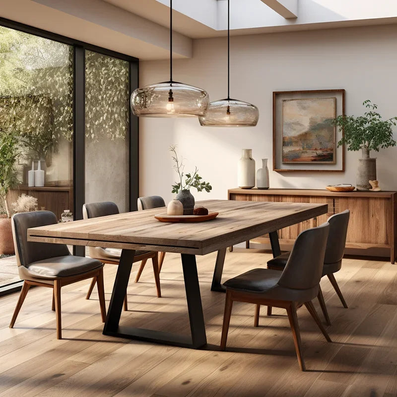 Dining Room Furniture Solid Wooden Dinning Set With 6 Chairs Dining Table