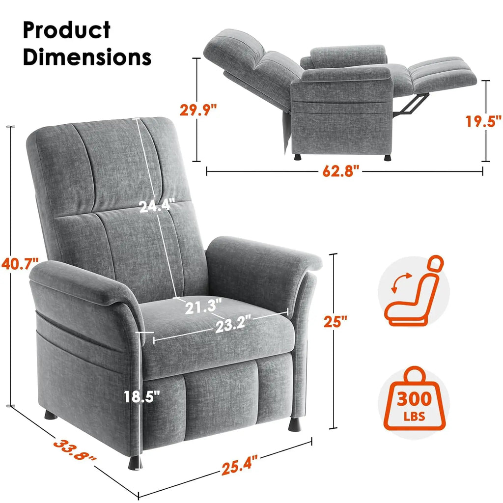 Power Recliner Chair Adjustable Chenille with Pocket Remote