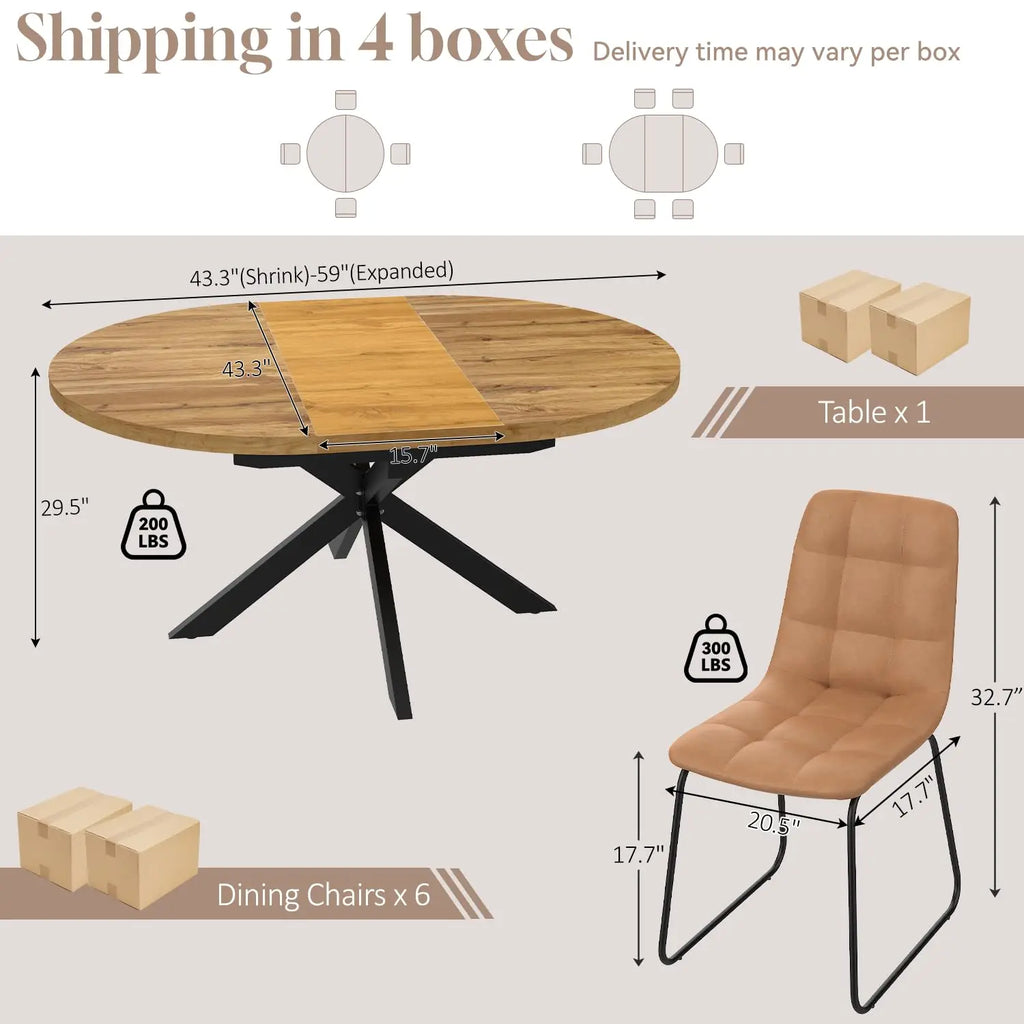 7-Piece Extendable Round Dining Table with Chairs Set
