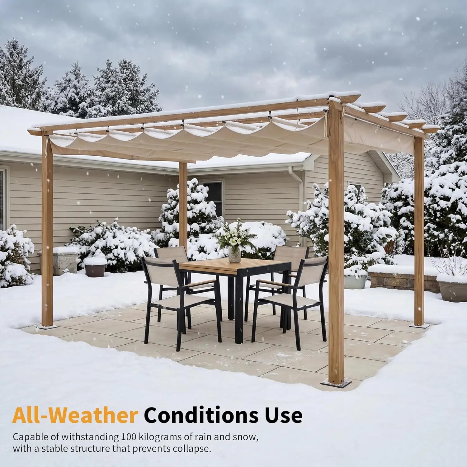 10x13ft Aluminum Retractable Pergola Gazebo Adjustable Roof Sun Shade