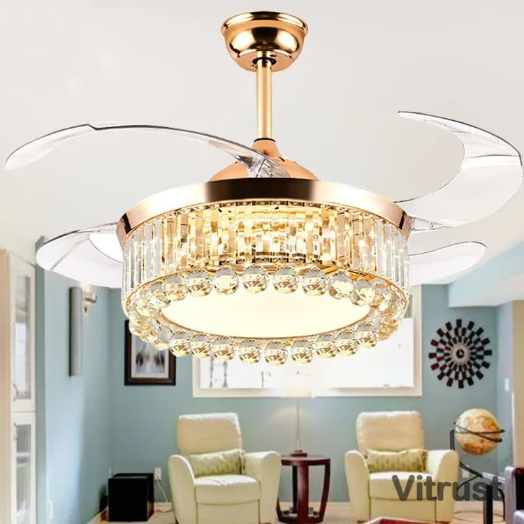 Crystal Dimmable 3 Color Retractable Ceiling Fan