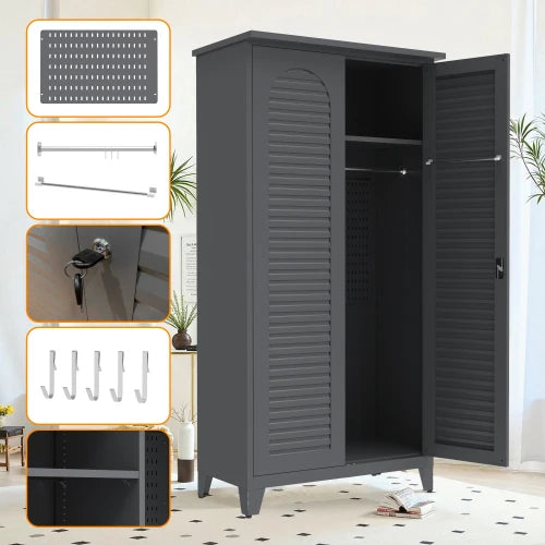 73'' Tall Slate Metal Tool Storage Cabinet - Ample Space for Garage, Warehouse, Garden & Living Room Organization