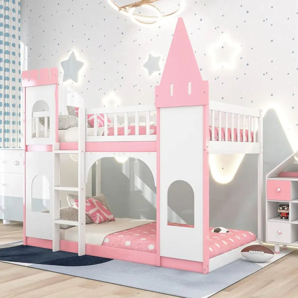 Pink Castle-Style Twin Low Loft Bed