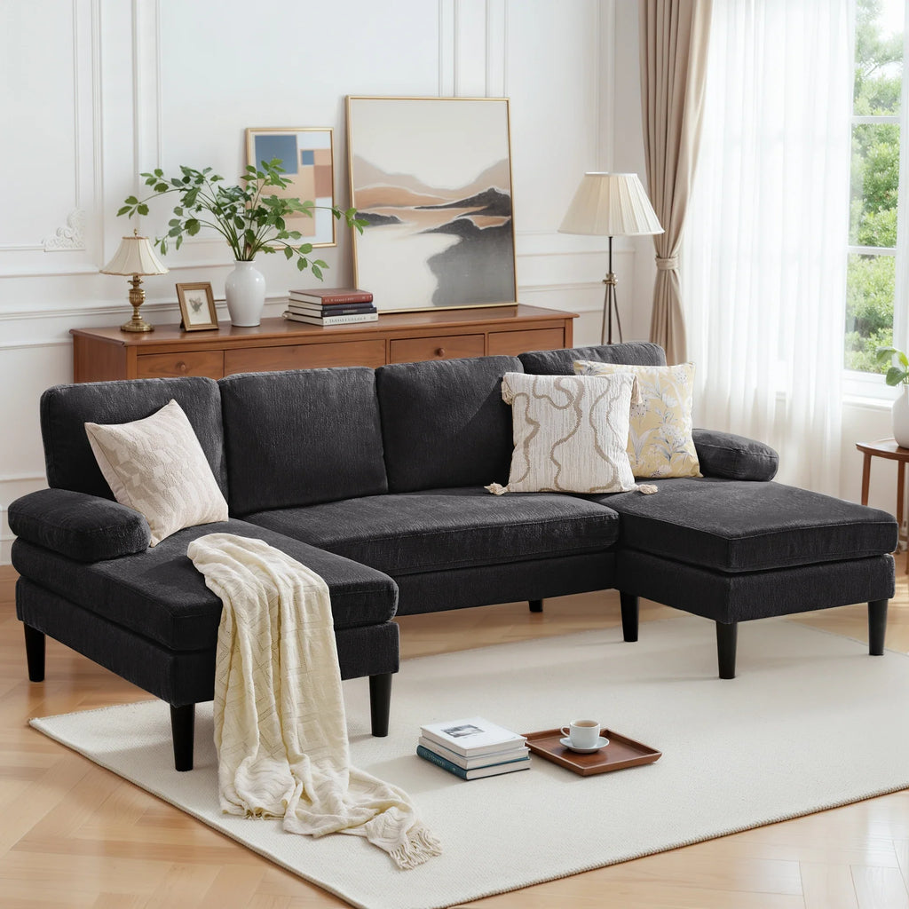 Korser U-Shaped Sectional Sofa 4 Seater Lounge Sleeper with Removable Cushions