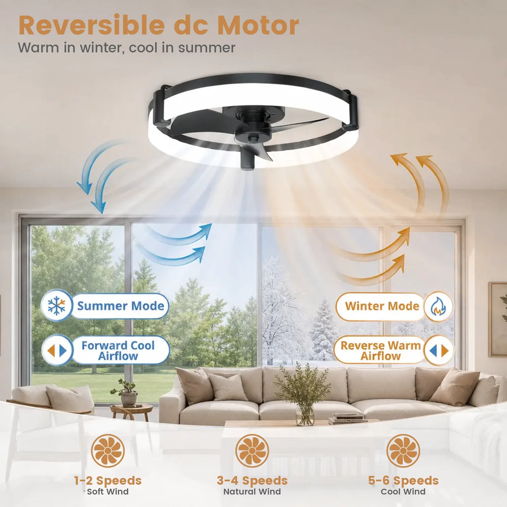 Modern Flush Mount Ceiling Fan With Ring LED Light,