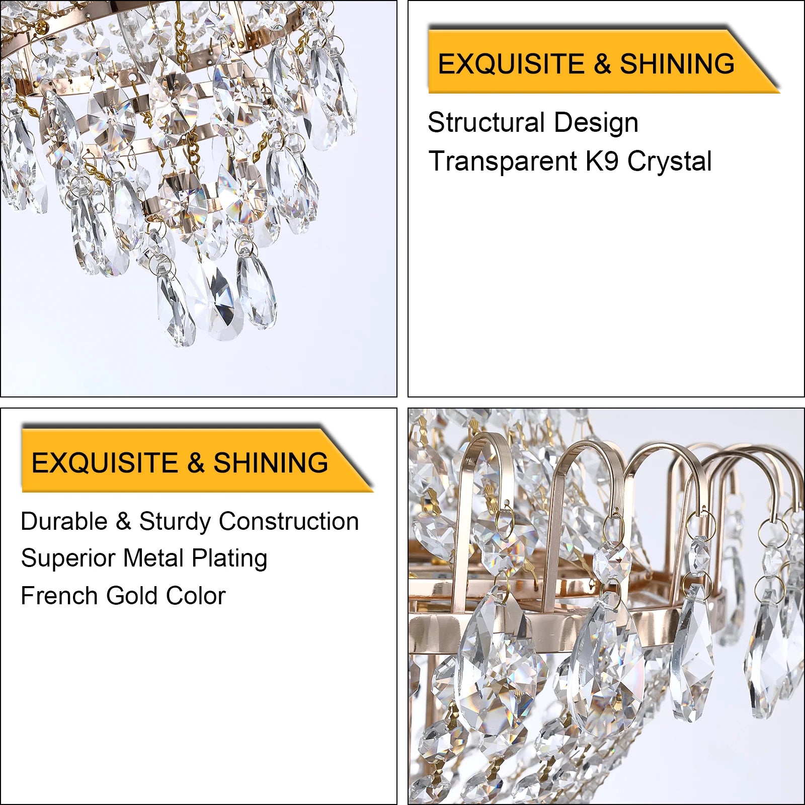 16.9-Inch 7-Head French Gold Crystal Chandelier