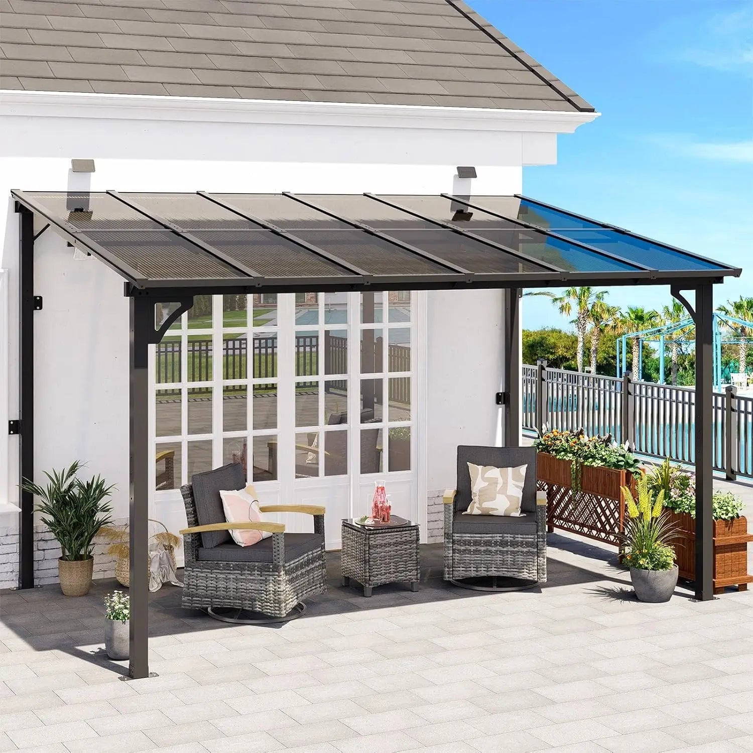 Wall Mounted sloped Lean to Metal Awning