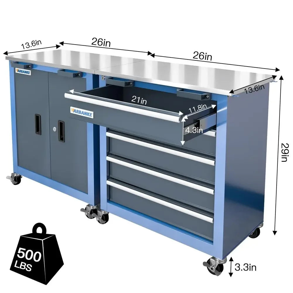 Metal Garage Storage Cabinet With Wheels,3Drawer Rolling Tool Cabinet With 2 Door And Adjustable Shelves, 71 Steel Tool Cabinet