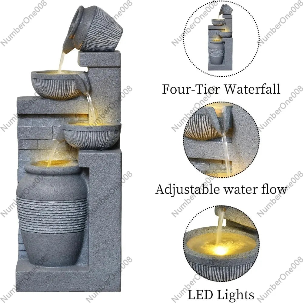 Outdoor Water Fountain Lights and 4 Tier Cascading Waterfall