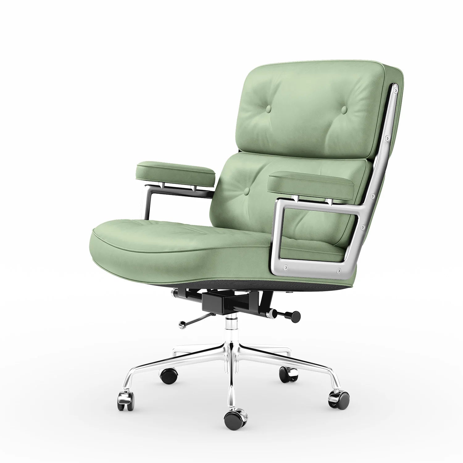 Ergonomic Office Chair Genuine Leather with Aluminum Arms and Wheels
