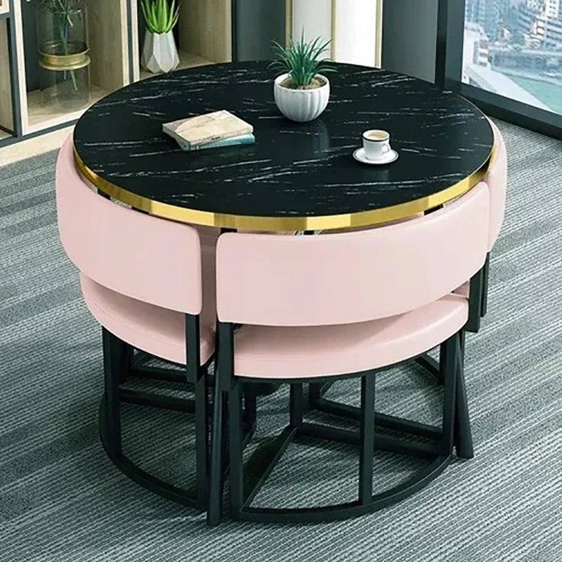 White Luxury Dining Tables 4 Chairs Set