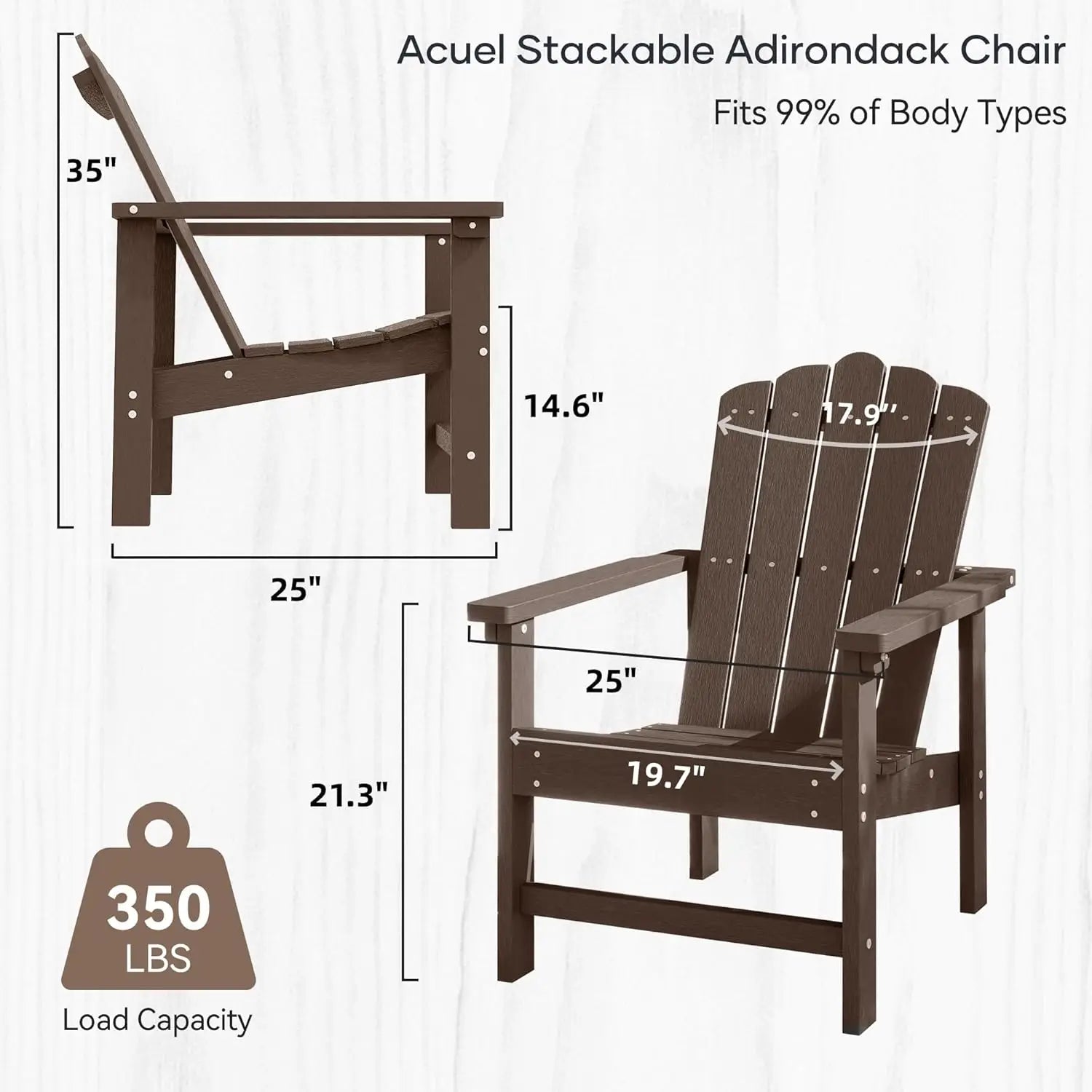 Stackable Adirondack Chairs Set of 2, Weather-Resistant Outdoor Patio Seating