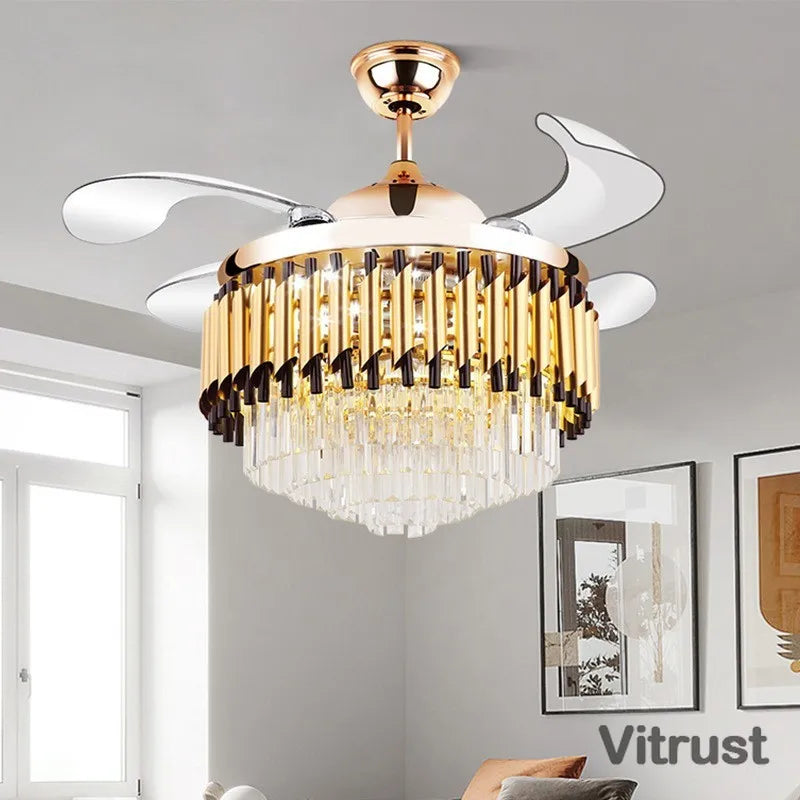 Crystal Dimmable 3 Color Retractable Ceiling Fan