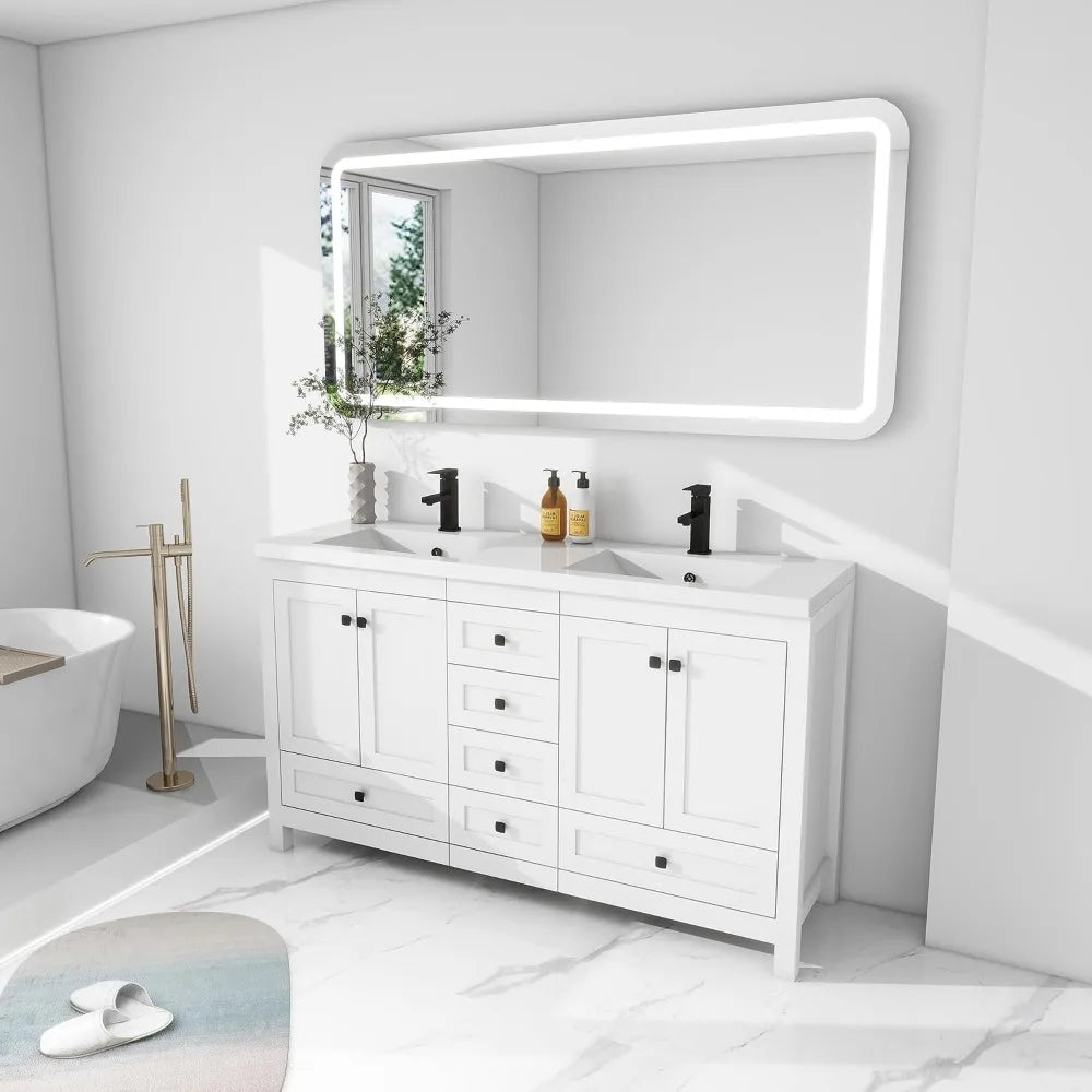 60" Bathroom Vanity with Double Sink Combo, Modern Painted Cabinet,