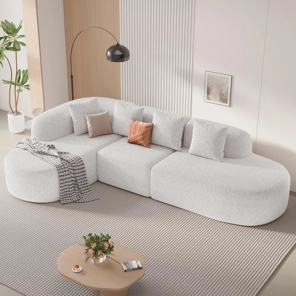 114-inch Frameless Sofa, Modern Modular Sofa with Chaise Lounge, L-shaped Cloud-shaped Sofa