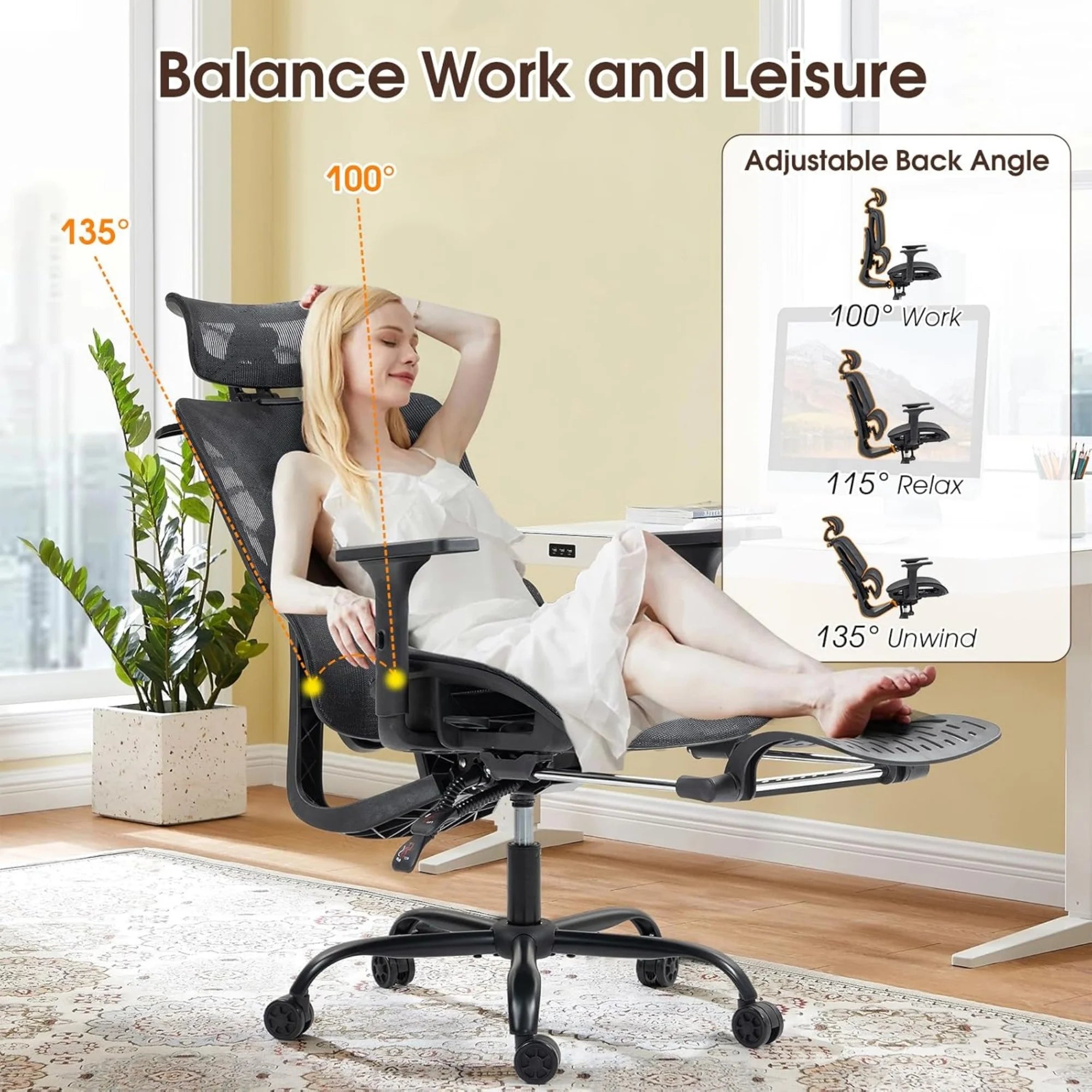 Ergonomic High Back Mesh Computer Chair Office Chair with Footrest,