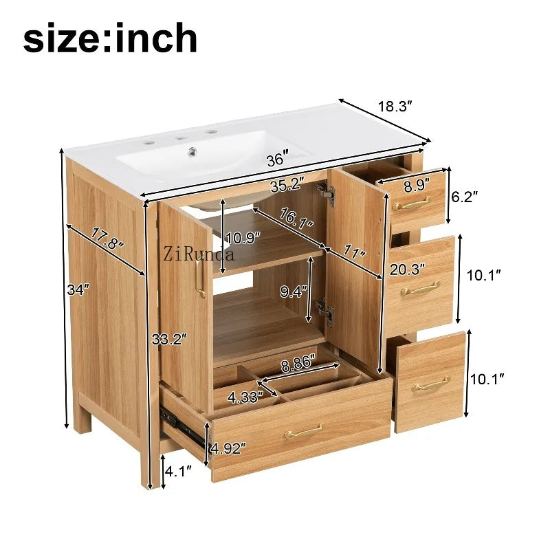 Wood Bathroom Vanity with Solid Wood Frame, 2 Soft Close Doors, 4Soft Close Drawers,