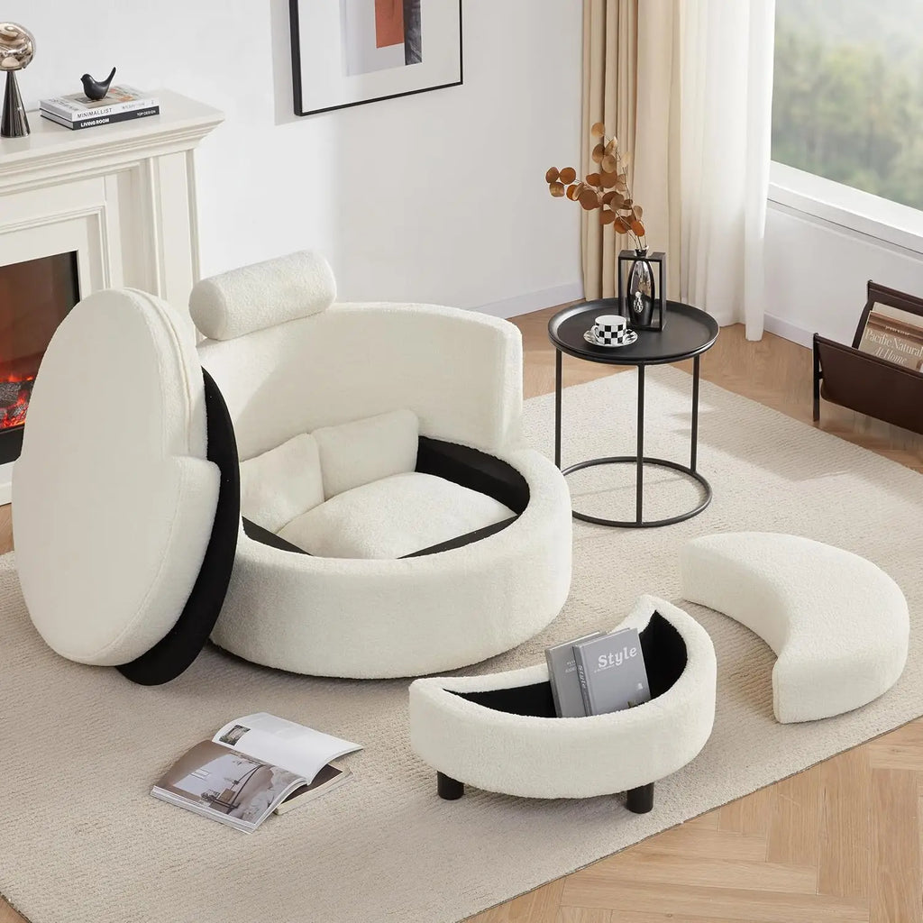 Oversized Swivel Barrel Chair with Storage Ottoman