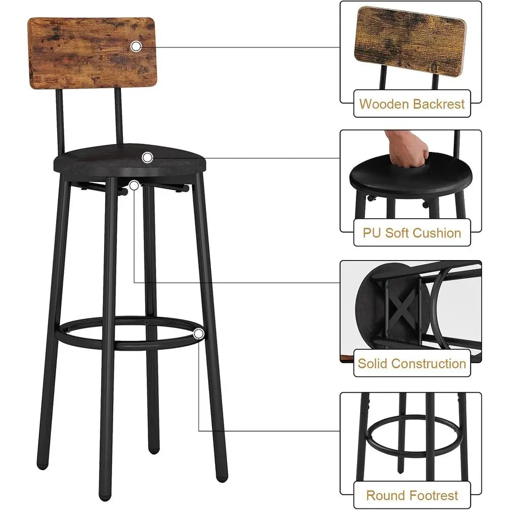 3-Piece Bar Table Set or 2, Small 2-Tier Round Bistro Pub Dining Table & PU Upholstered Stools with Backrest, Counter Height Tab