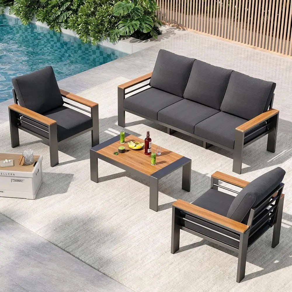 5-Piece Outdoor Sectional Set with Thick Cushions, Waterproof Patio Furniture for Garden and Porch
