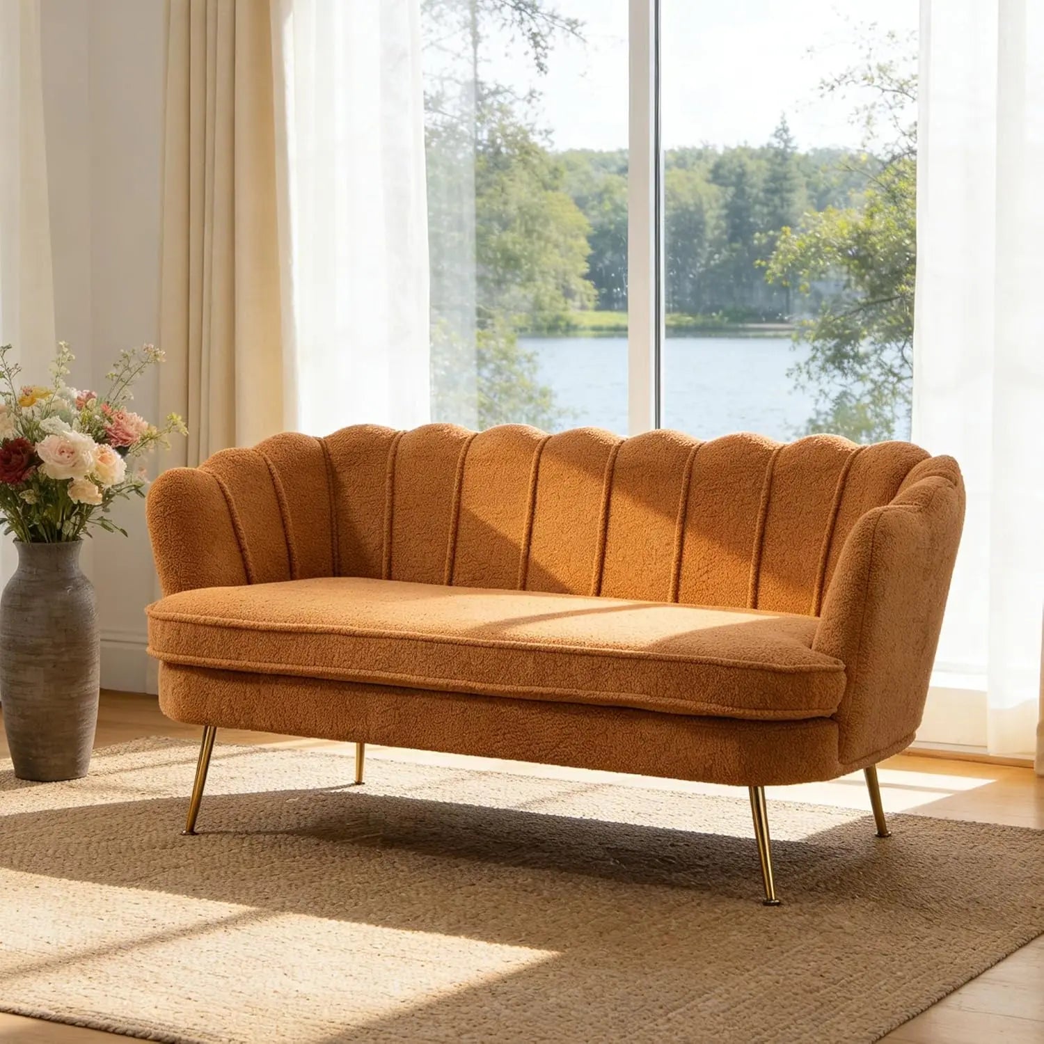 2-Seater Sofa, 59" Loveseat Settee with Gold Metal Legs