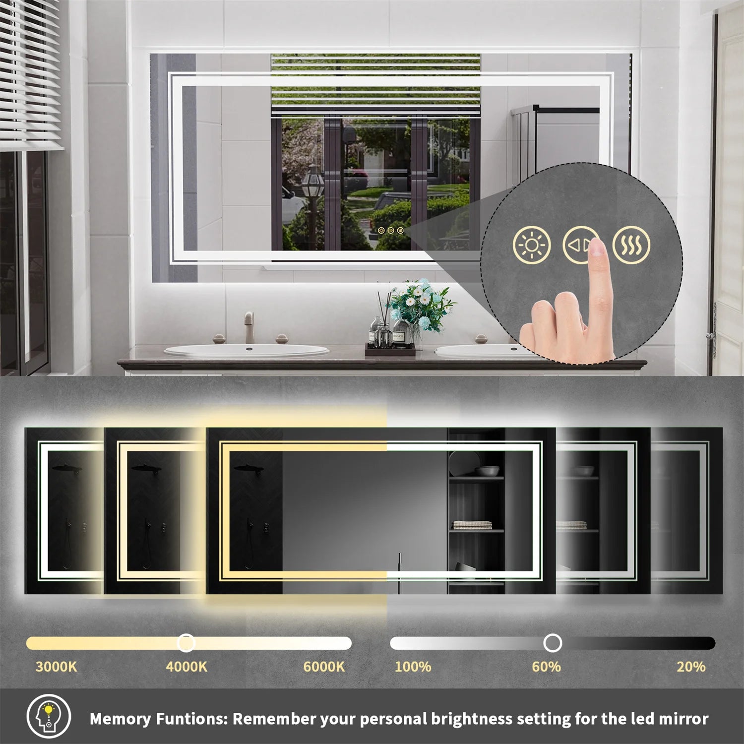 Extra Large LED Light Backlit Bathroom Mirror