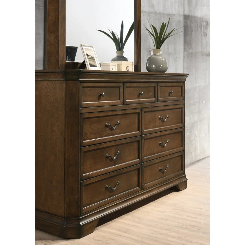 Traditional Wood Queen Bed Set with Dresser Mirror Nightstand Chest
