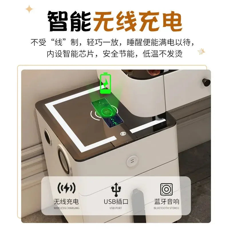 Nordic Glass Luxury Dressing Vanity Table with Smart Wireless Charging