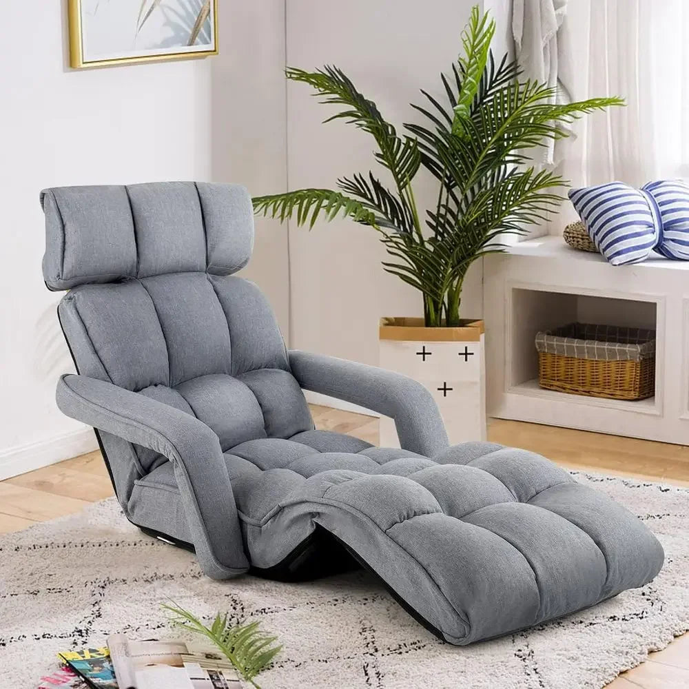 Gray 6-Position Adjustable Padded Lounger Bed with Armrest