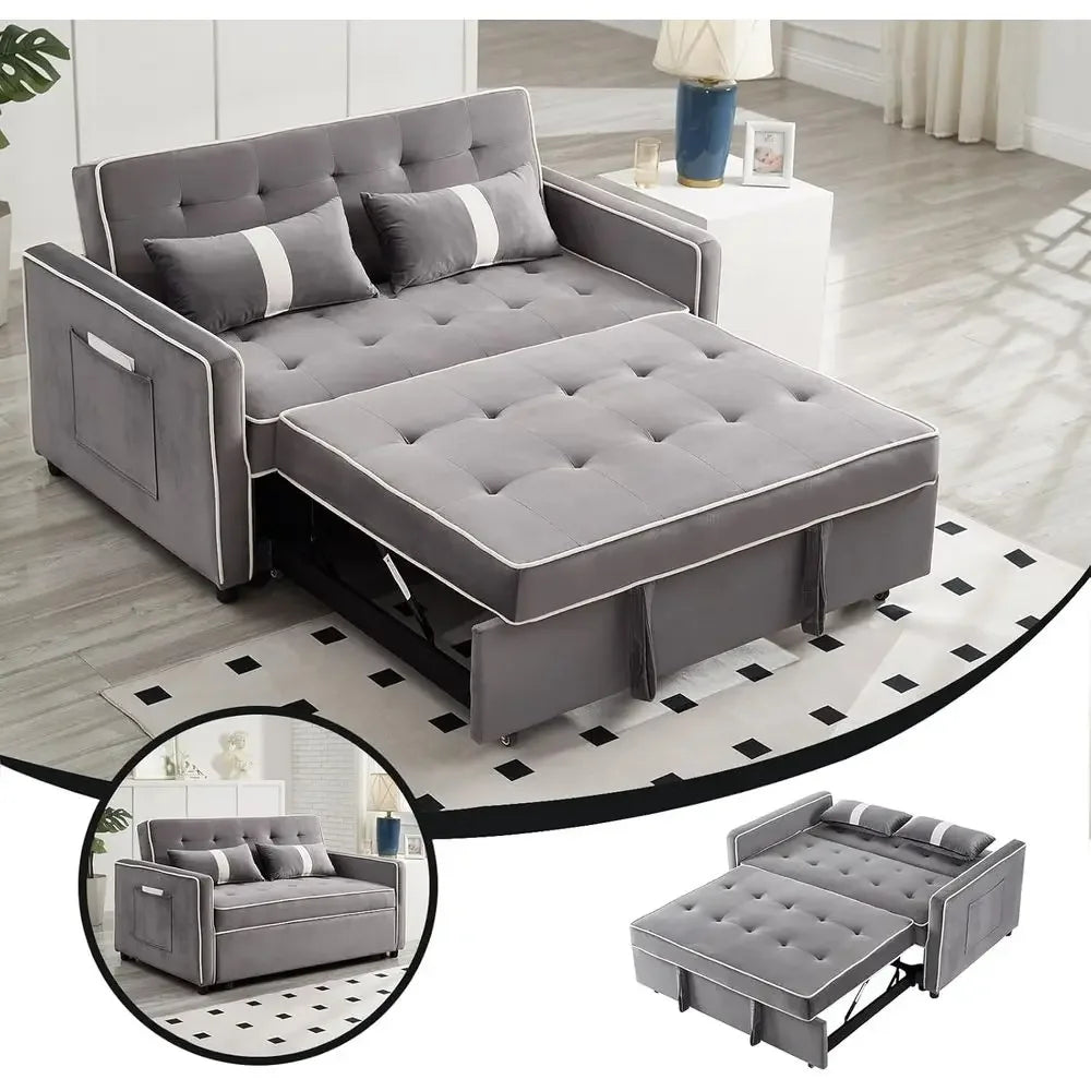 Grey Velvet Convertible Sleeper Sofa Bed