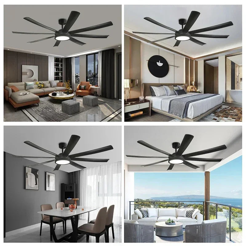 40/72 Inch Black High-power Ceiling Fan with Light