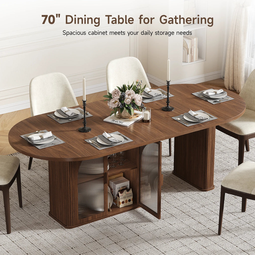 Modern Walnut 70 Inch Oval Dining Table for 6-8 People