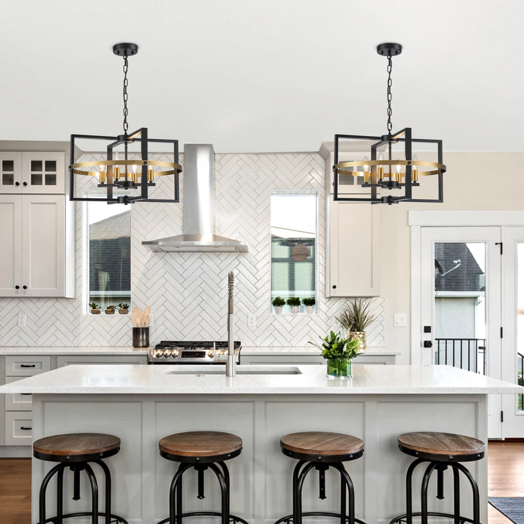21.26'' Black Gold Chandelier 4-Light Modern Industrial Pendant Light Entryway Chandelier Farmhouse Ceiling Lighting Fixture