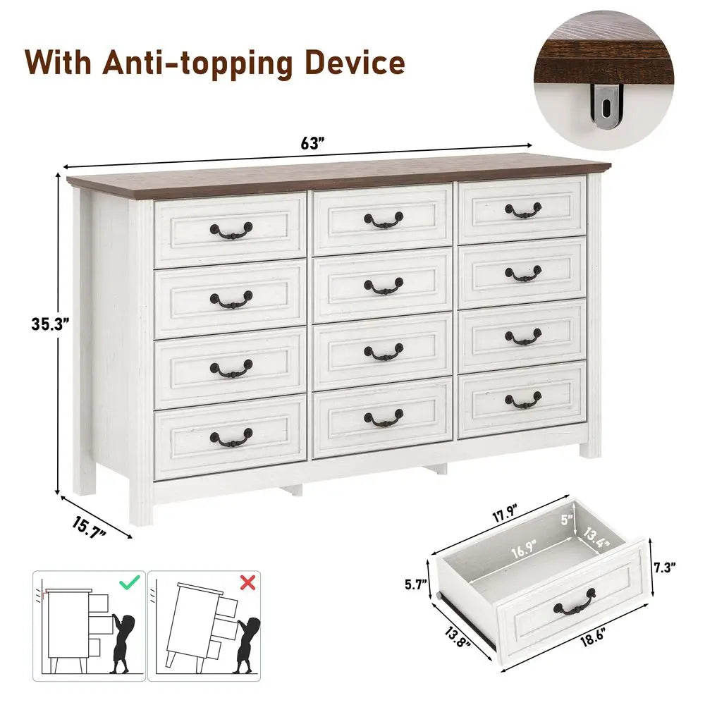 Farmhouse 12 Drawer Dresser for Bedroom,